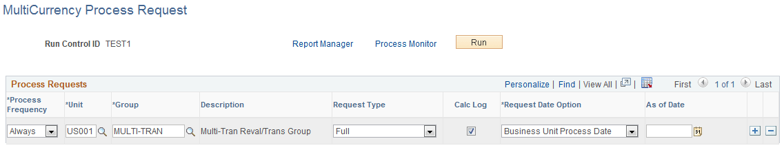 MultiCurrency Process Request page