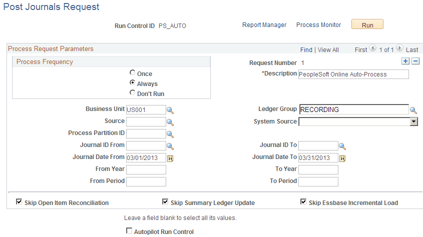 Post Journals Request page