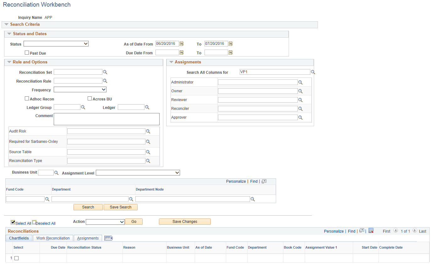 Reconciliation Workbench page