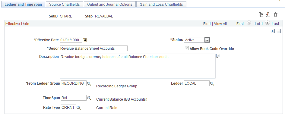 Revaluation Step - Ledger and TimeSpan page