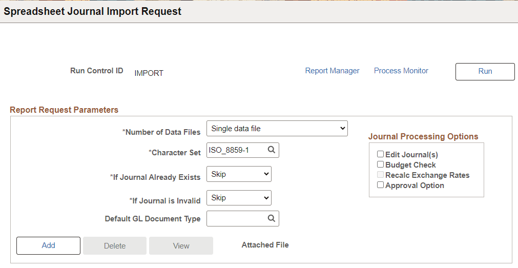 Spreadsheet Journal Import Request
