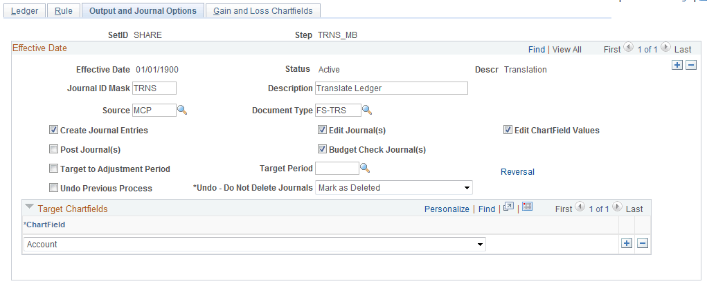 Translation Step - Output and Journal Options page