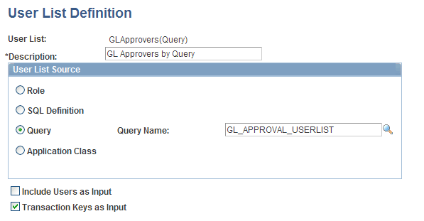User List Definition page: Journal Approvers by Query