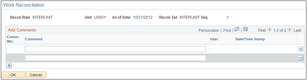 Work Reconciliation - Add Comments page