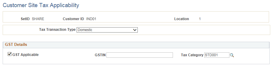 Customer Site Tax Applicability(GST)