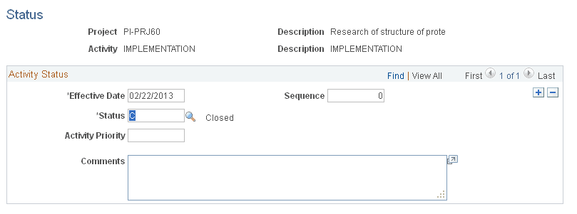 Activity - Status page