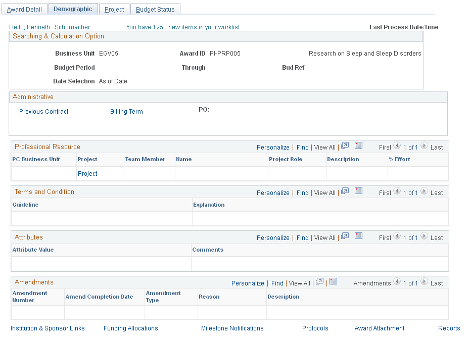Award Detail - Demographic page