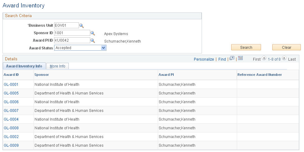 Award Inventory page