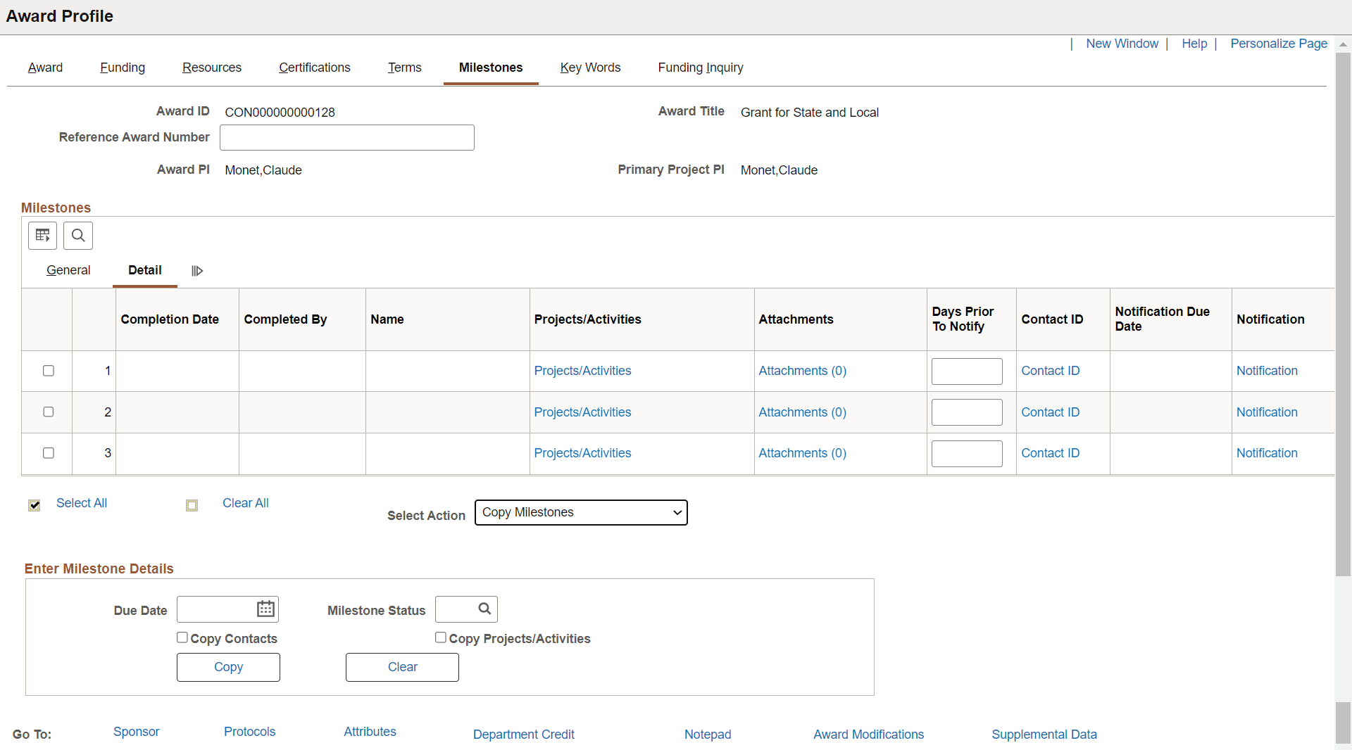 Award - Milestones page (Copy Milestones)