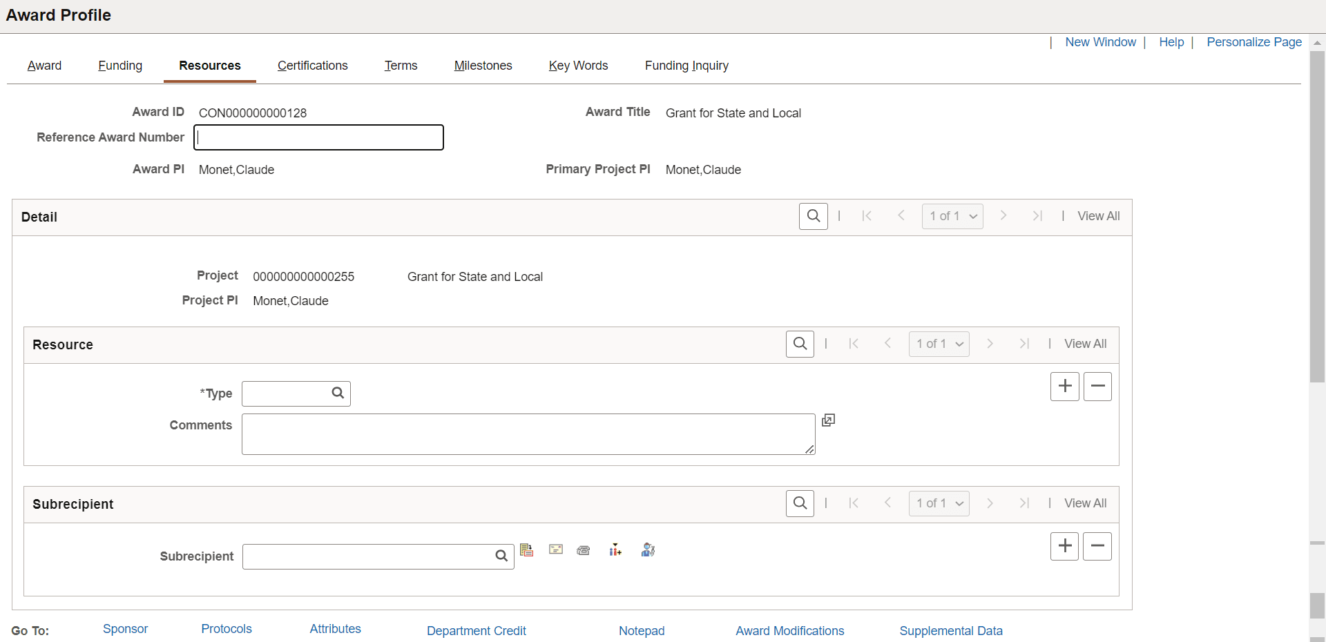 Award - Resources page