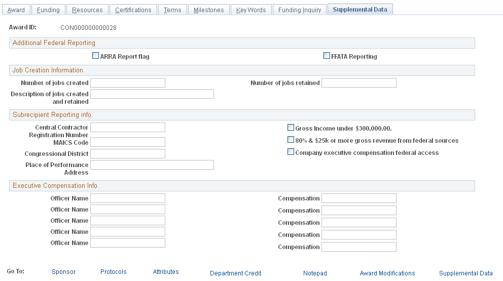 Award - Supplemental Data page