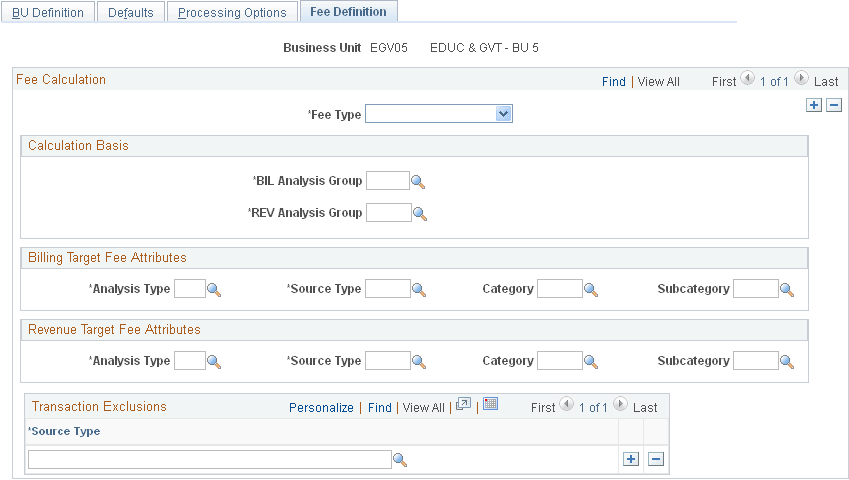 Contracts - Fee Definition page