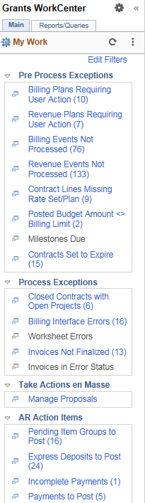 Grants WorkCenter My Work