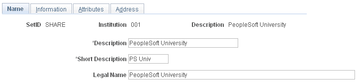 Institution - Name page