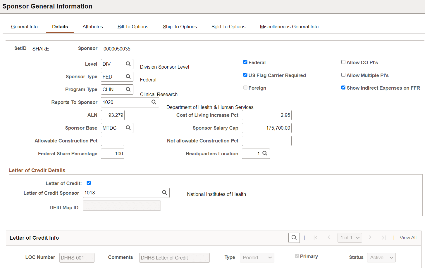 Sponsor - Details page