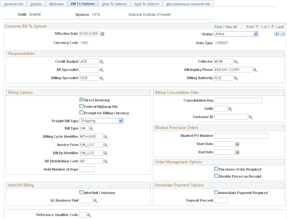 Sponsors - Bill To Options page (1 of 2)