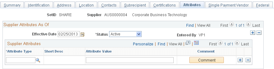 Subrecipients - Attributes page
