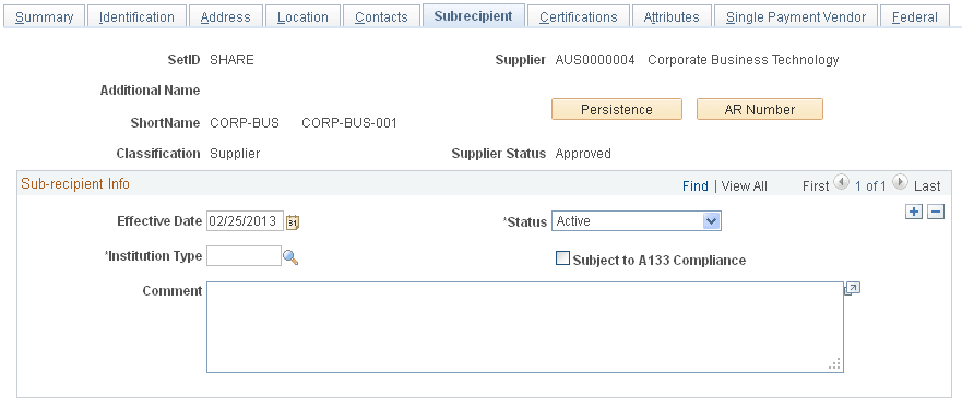 Subrecipients - Subrecipient page