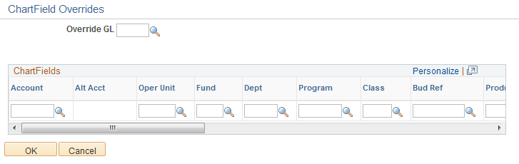 ChartField Overrides page at the header level
