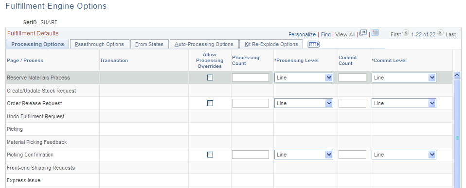 Fulfillment Engine Options page (page 1 of 2)