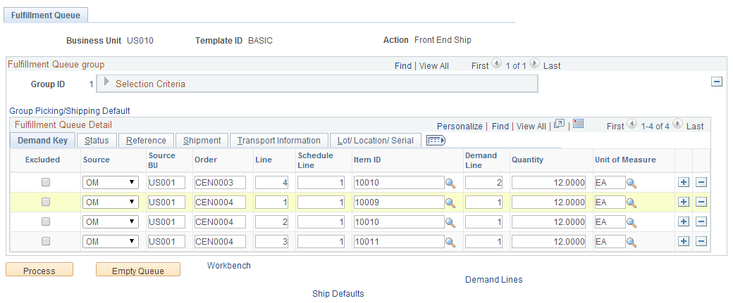 The Fulfillment Queue page