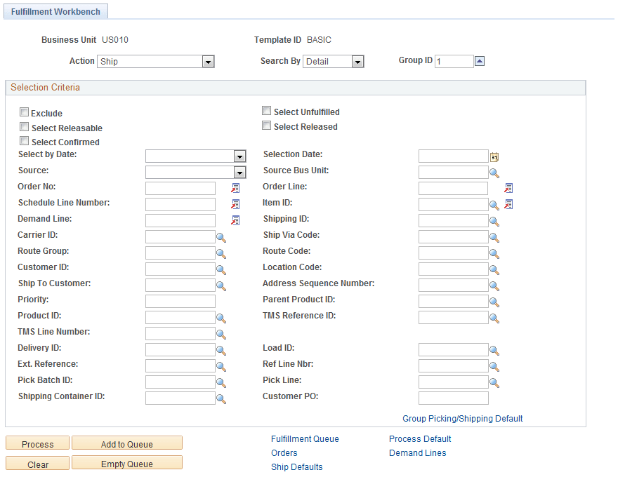 Fulfillment Workbench with Detail search criteria