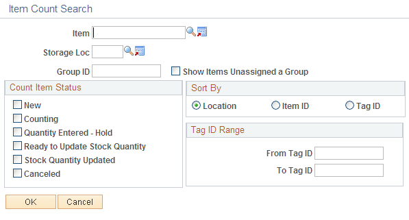 Item Count Search page