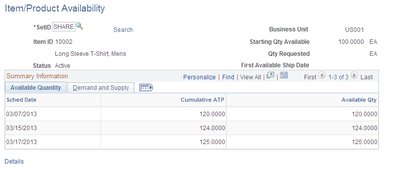 Item/Product Availability page