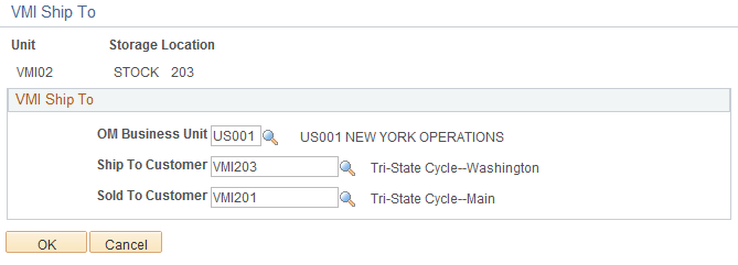 Material Storage Locations - VMI Ship To page