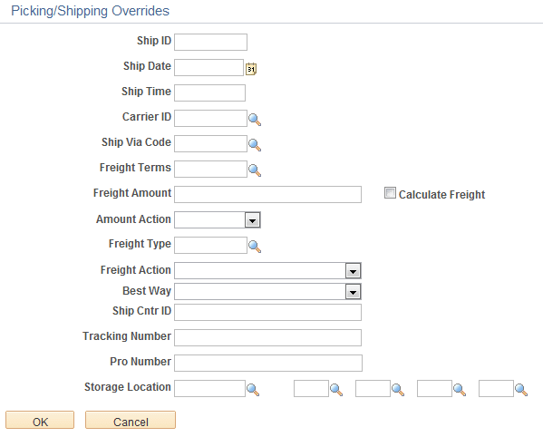 Picking/Shipping Overrides page