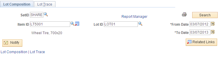 Review Lot Trace/Composition - Lot Composition inquiry page