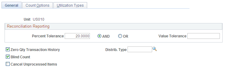 Setup Counting Event - General page