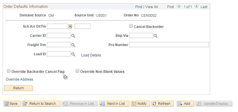 Shipping/Issues-Order Defaults page