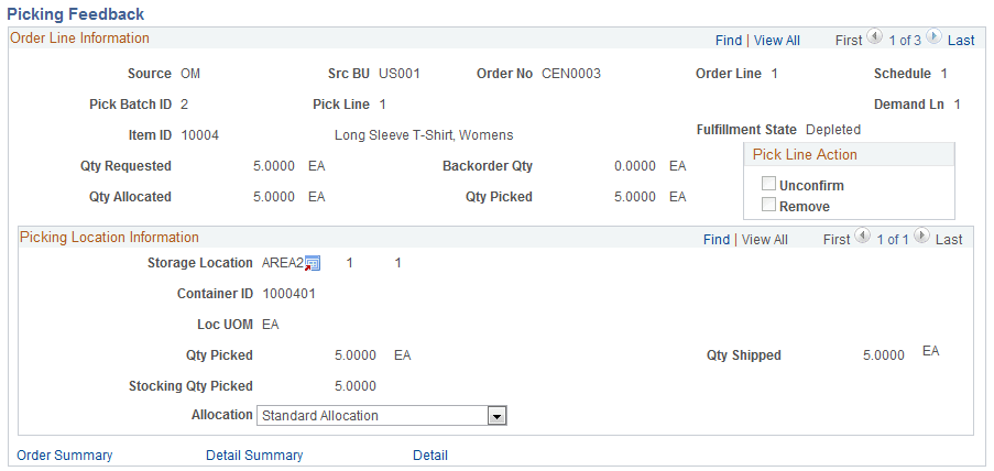 Shipping/Issues-Picking Feedback page