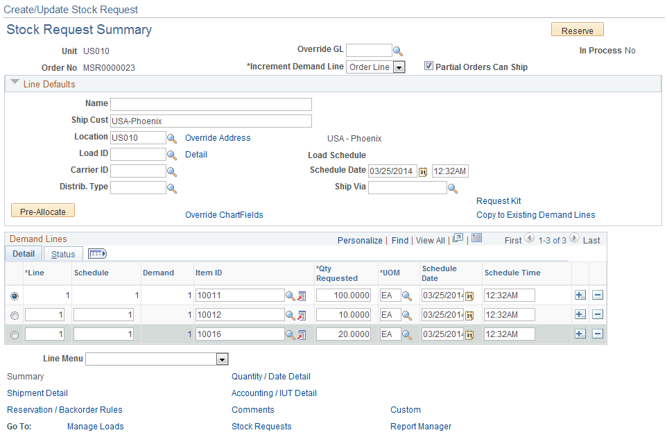 Stock Request Summary Page