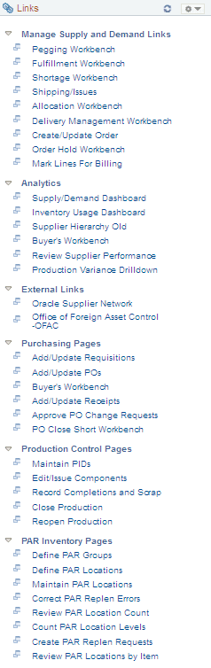 Supply /Demand WorkCenter - Links