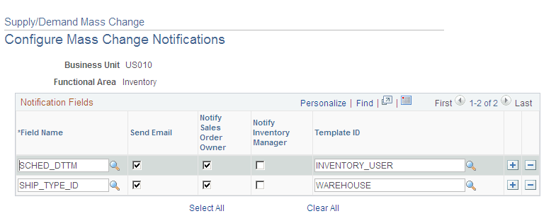 Supply/Demand WorkCenter - Setup Mass Change Notification