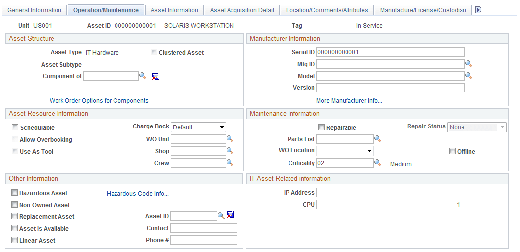 Operation/Maintenance page