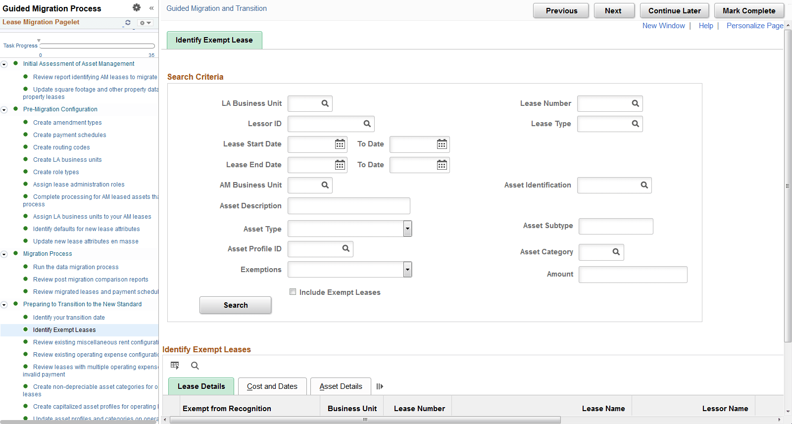 Identify Exempt Leases page