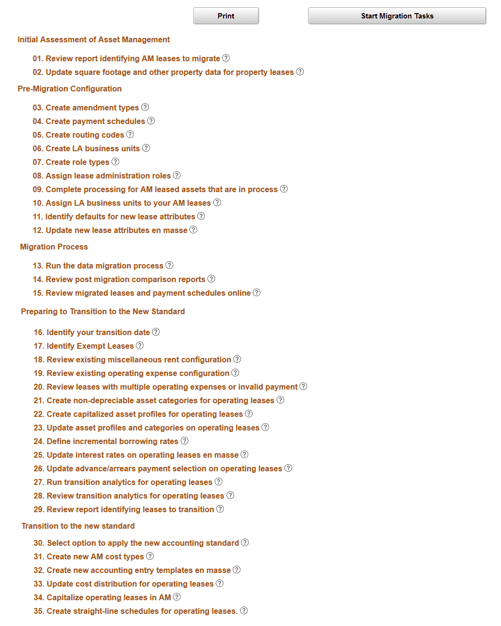 Migration Tasks page