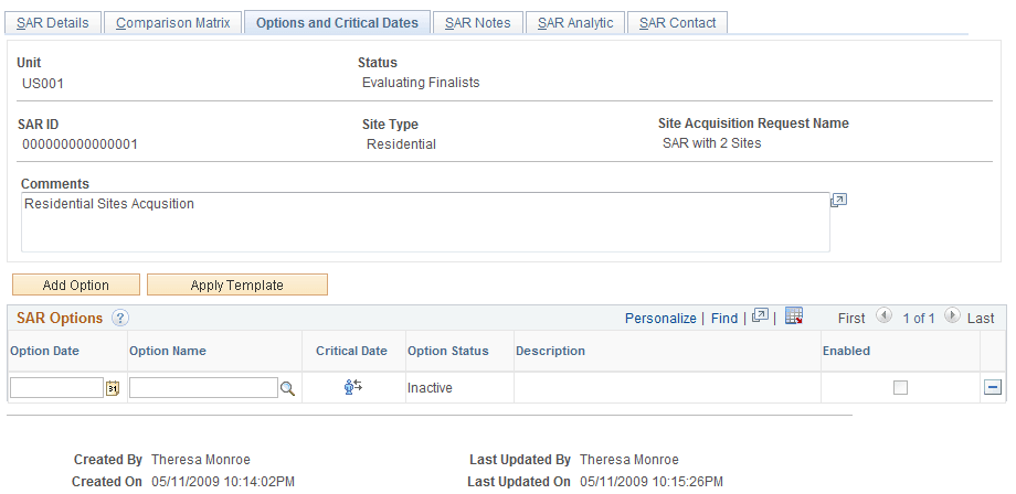 Options and Critical Dates - Site Acquisition