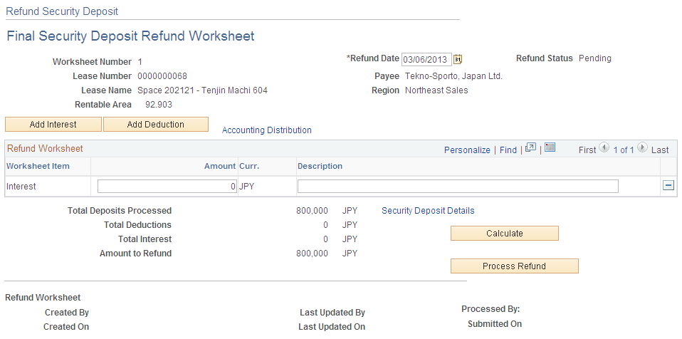 Refund Security Deposit - Final Security Deposit Refund Worksheet page