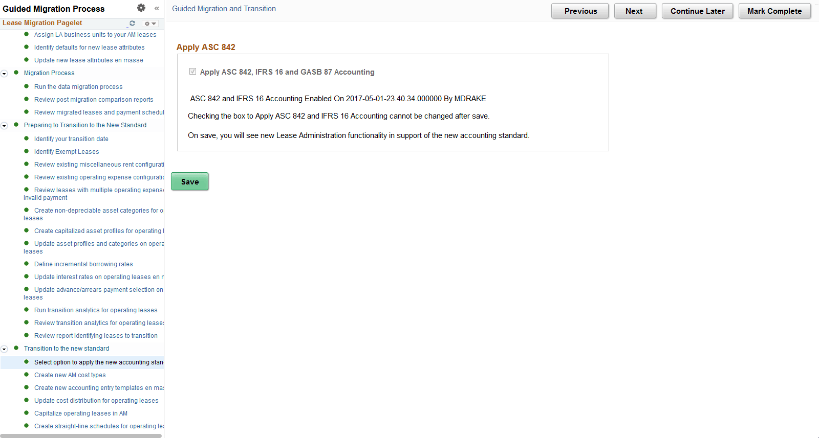 Select Option to Apply the New Accounting Standard