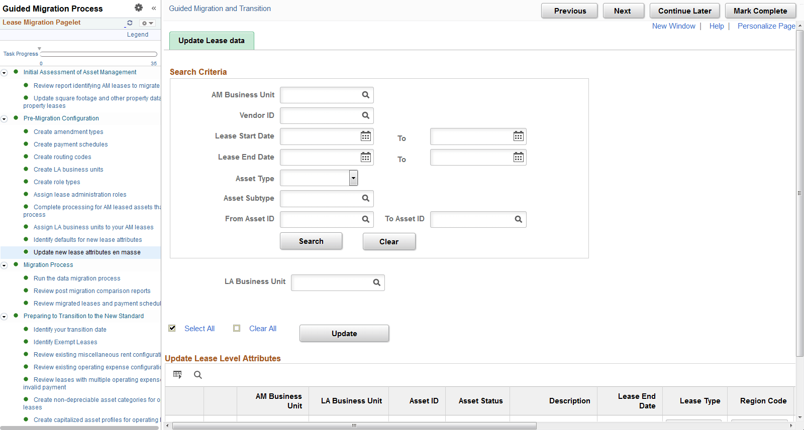Update New Lease Attributes en masse page