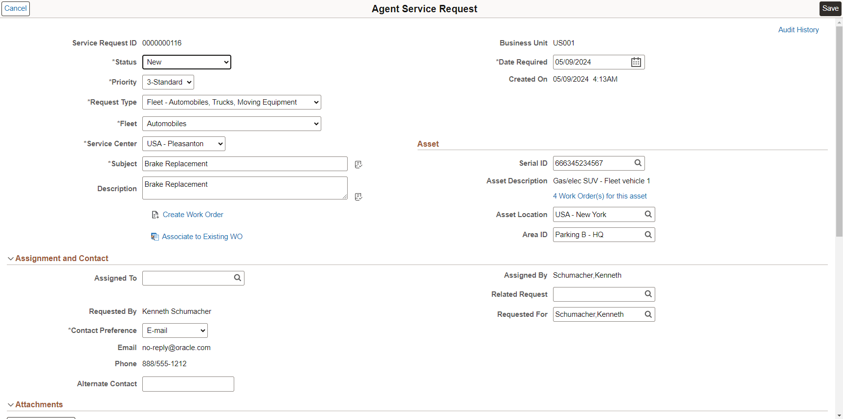 Add Service Request Page