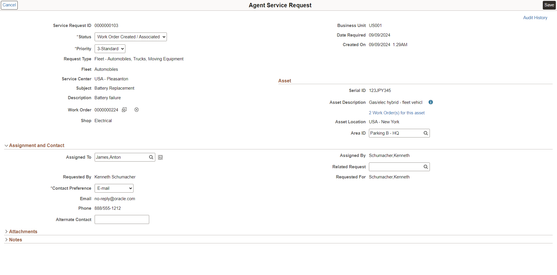 Agent Service Request page