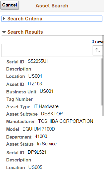 Asset Search Page - Phone