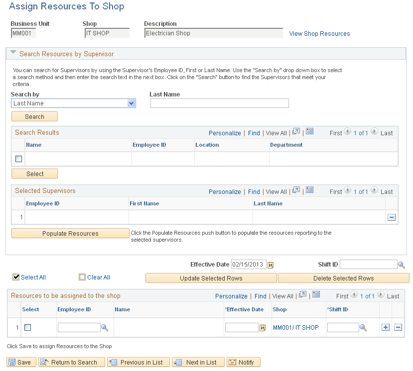 Assign Resources to Shop page