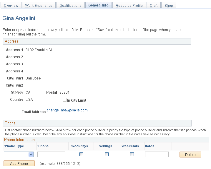 General Info (1 of 2) page