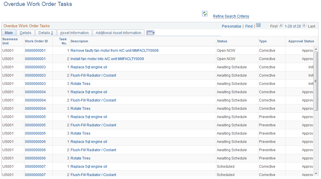 Overdue Work Order Tasks page